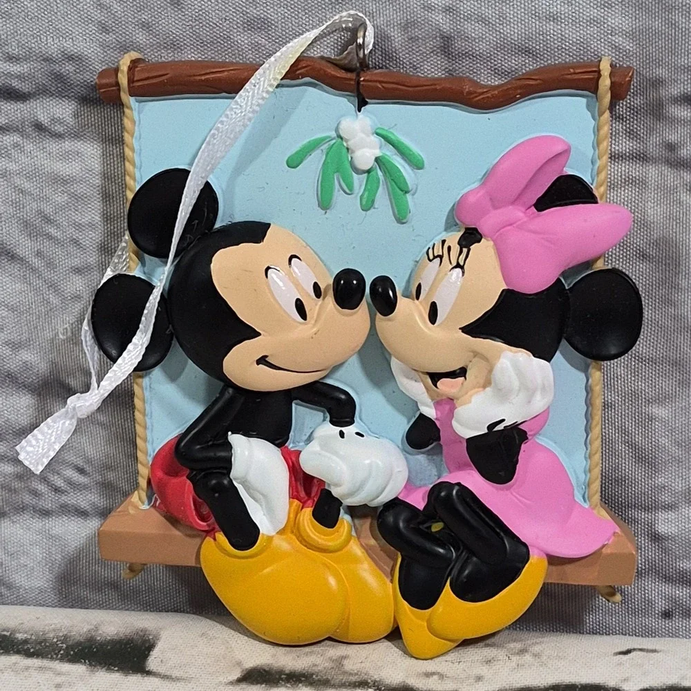 Hallmark Disney Hanging Ornament Mickey & Minnie on a Swing Under the Mistletoe